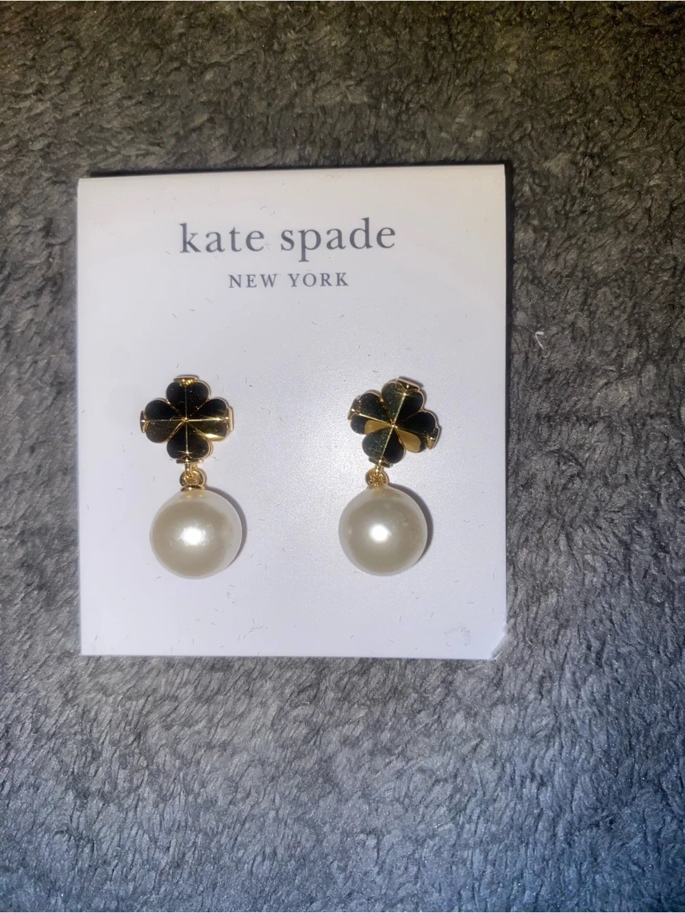 Kate Spade Gold Clover Pearl Drop Earrings